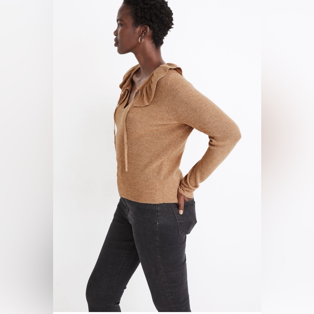 Tie-Neck Ruffle Pullover Sweater